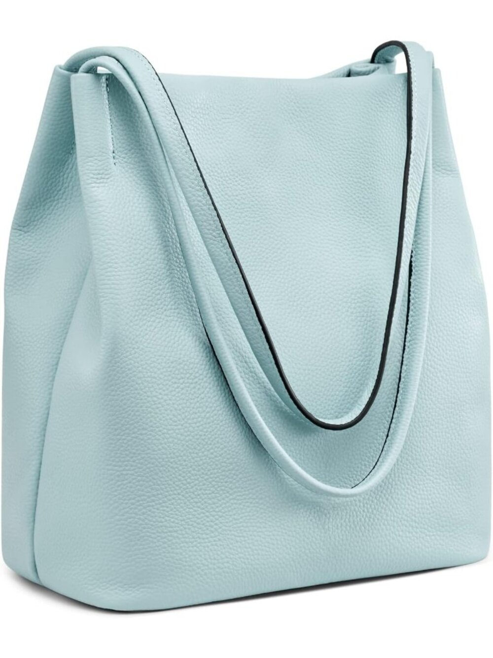 Women's Sky Blue Soft Genuine Leather Tote Purses with Top Magnetic Snap Closure